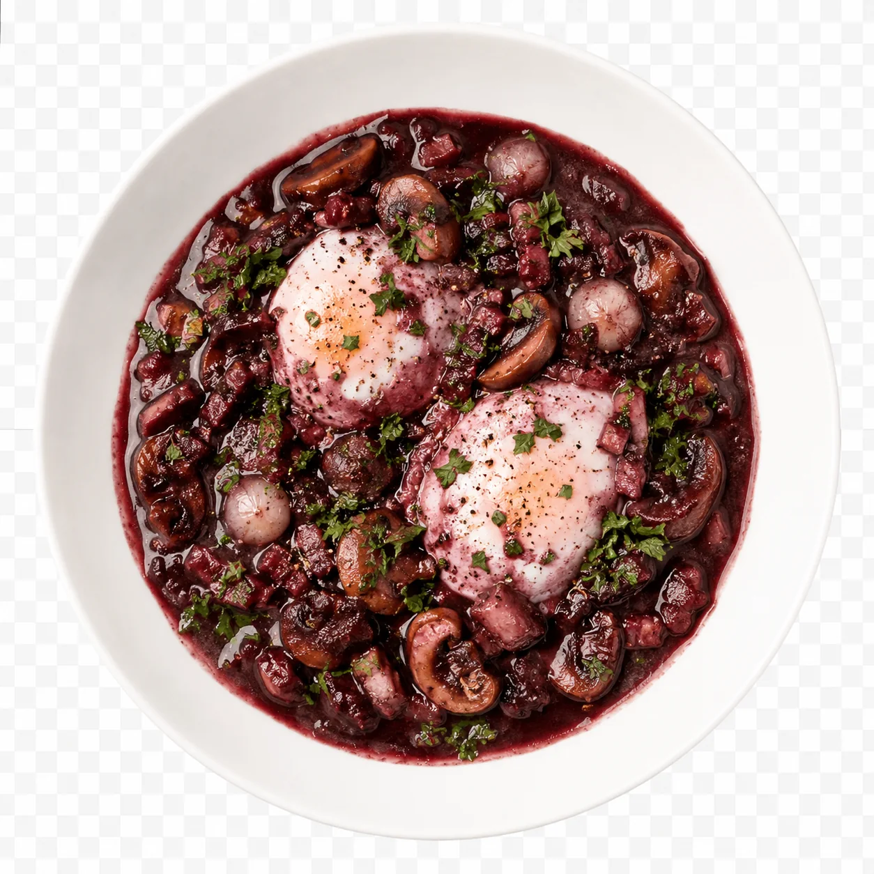 Oeufs meurette au vin rouge